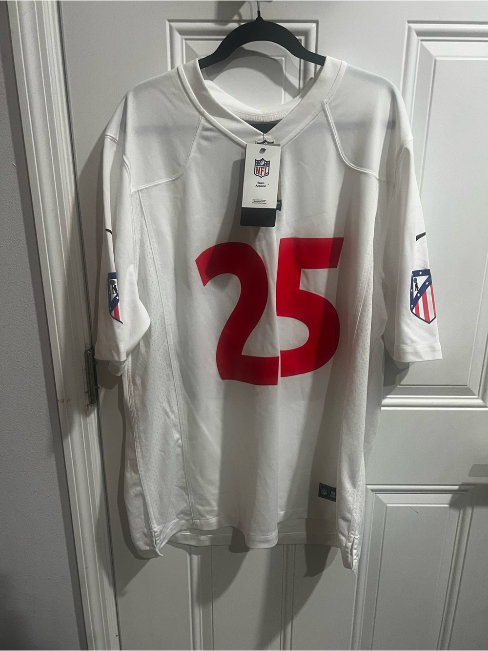 Fanatics White Men's Football Jersey with Red 25